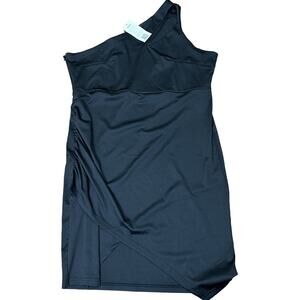 MISSKY Women’s Black Sleeveless One Shoulder Ruched Dress Zipper Midi Size 2XL